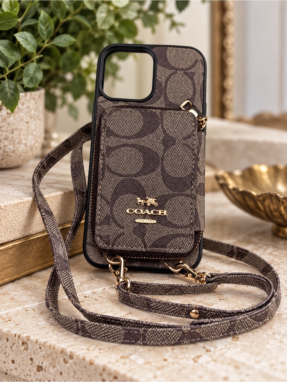 Brown Monogram Crossbody Phone Wallet Case – iPhone 13 Pro Max Size